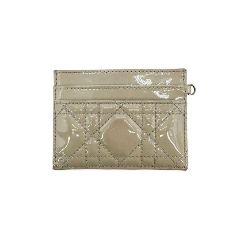 Dior Lady Dior Patent Cannage 5-Slot Card Holder Grayish Beige